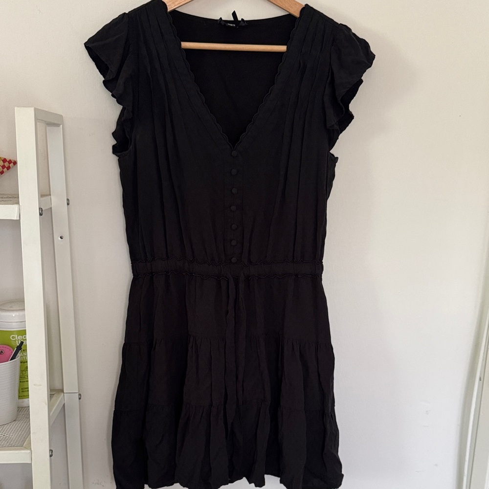 PAIGE Black V-Neck Tiered Mini Dress